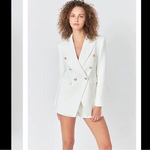 Endless Rose White Gold-tone Buttoned Tweed Blazer Suit Jacket Top S